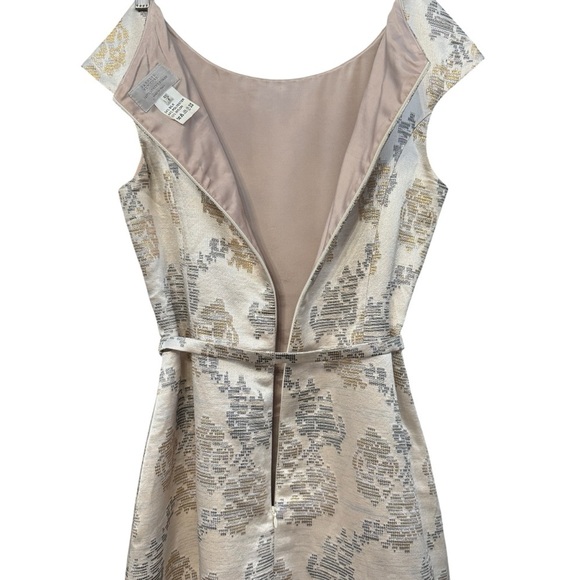 Barneys New York Metallic Brocade Dress 6 Gold Silver Sheath Belted Italy - Picture 5 of 7